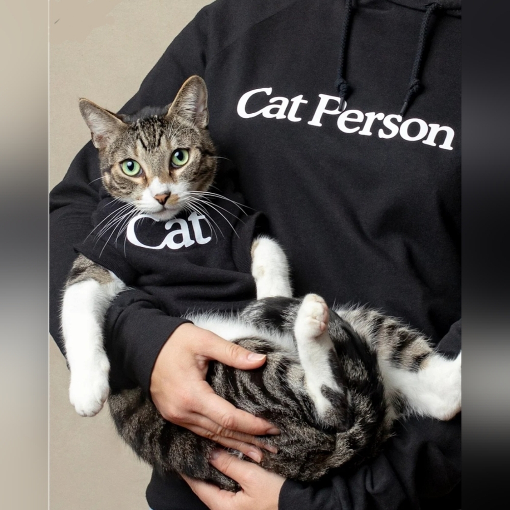NWT Cat Person & Cat Matching Beanie and Hoodie Set - Black, OS